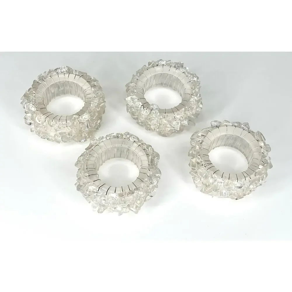VTG White Iridescent NAPKIN HOLDER RINGS (4) Aurora Borealis Resin Stone Nuggets